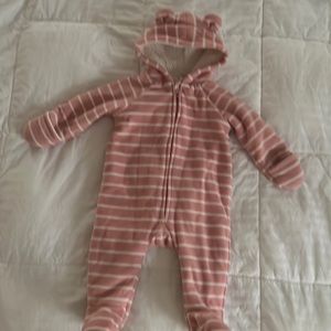 Old Navy 3-6 month pink and white striped winter snuggler